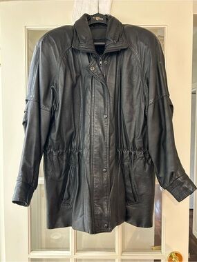 Vintage 90s Black Leather Ranch Leather Coat Sherpa Lined Grunge Goth